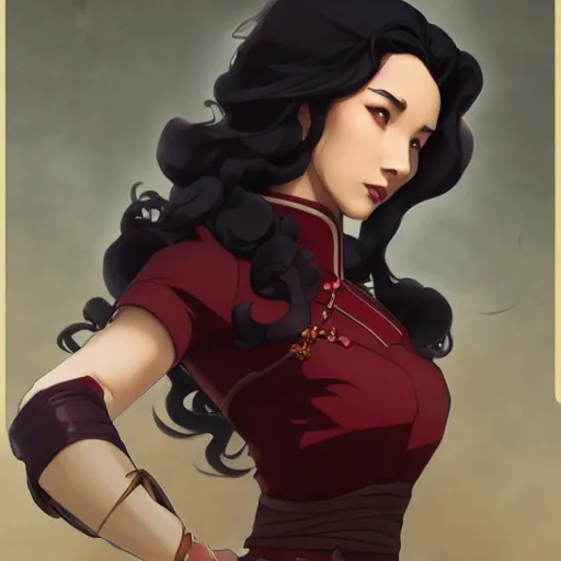 Image similar to Asami Sato from The Legend of Korra, fantasy, intricate, elegant, highly detailed, digital painting, artstation, concept art, matte, sharp focus, illustration, art by Artgerm and Greg Rutkowski and Alphonse Mucha