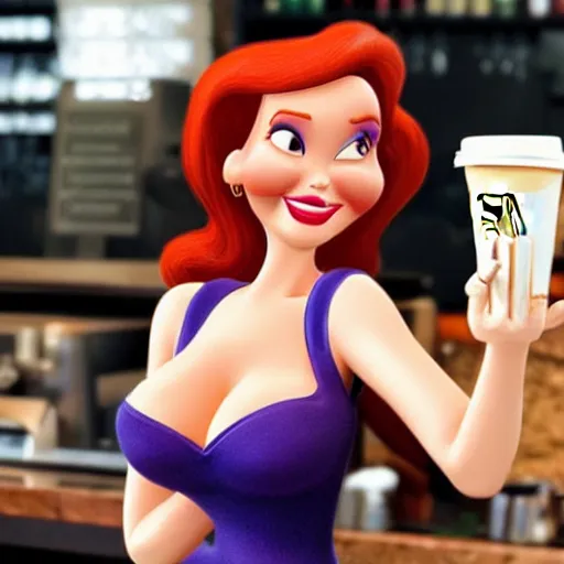 Prompt: jessica rabbit ordering coffee at starbucks