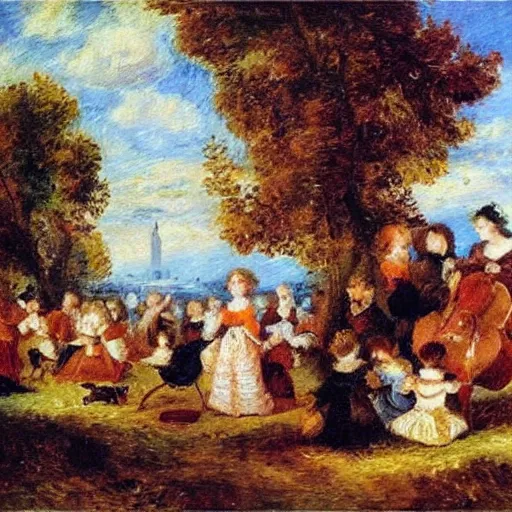 Prompt: a beautiful symphony, impressionist oil painting, 17th century