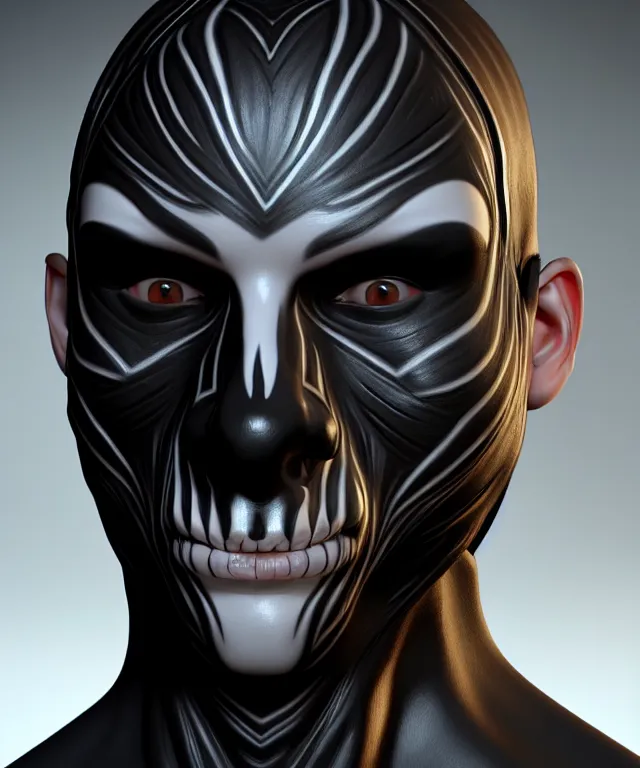 Image similar to white man with black fabric mask, short dark hair, highly detailed face!!!, true anatomy!, extremely detailed!, digital painting, unreal engine 5, art by alberto mielgo