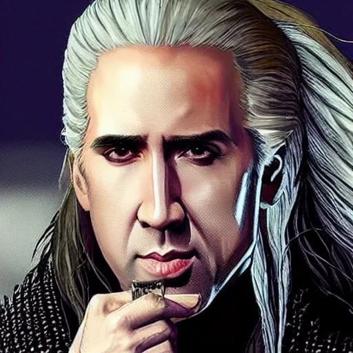 Image similar to nicholas cage as the witcher