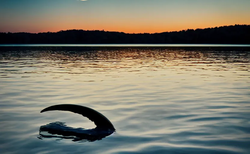 Prompt: a crescent moon as a banana over a lake, stunning photography