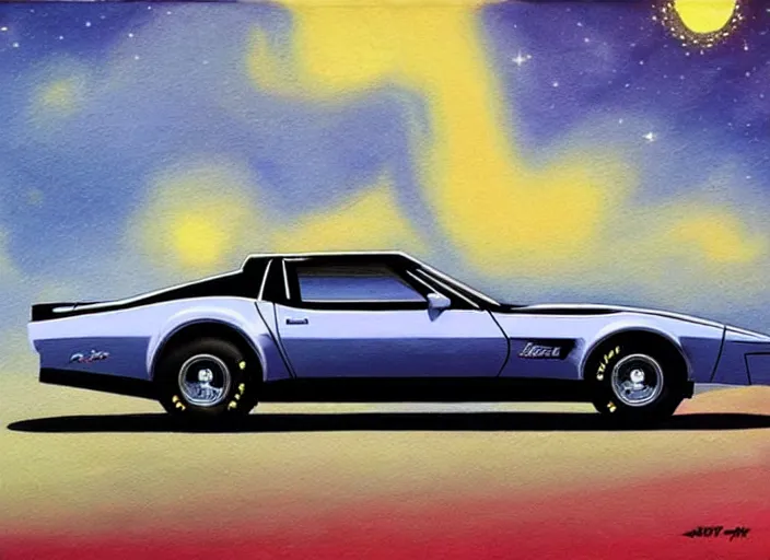 Prompt: kitt 1 9 8 2 pontiac trans am. style star wars, retro, retro futurist. painting by jack gaughan, raplh mcquarrie