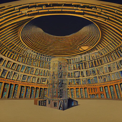 Prompt: Surrealist painting of Foucault's Panopticon, CG society, 4k, 8k