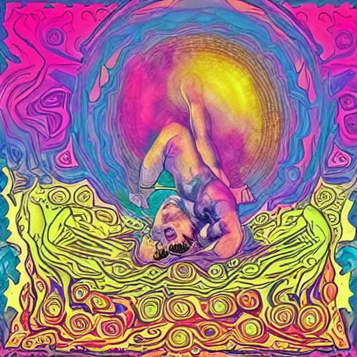 Prompt: a god dreaming about other gods, psychedelic