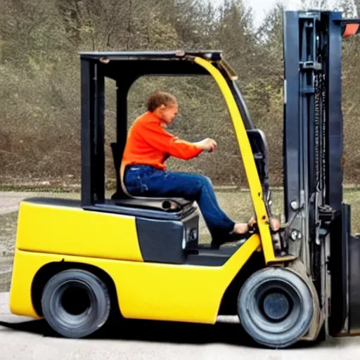 Prompt: Jesus driving a fork lift