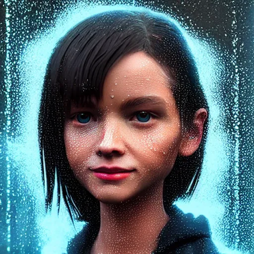 Image similar to cartoon portrait made out of rain, realistic, highly detailed, neon, rendered in octane, unreal engine, rain, beautiful, trending on artstation, emotional