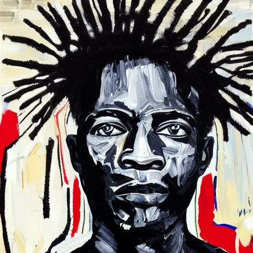 Image similar to A extremely highly detailed majestic hi-res beautiful immaculate head and shoulders award winning painting masterpiece of a strong black african man by Jean-Michel Basquiat, 8k, high textures, hyper sharp, insanely detailed and intricate, super detailed, 8k HDR high quality