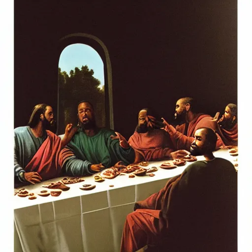 Image similar to photo of Kanye West in the Last Supper