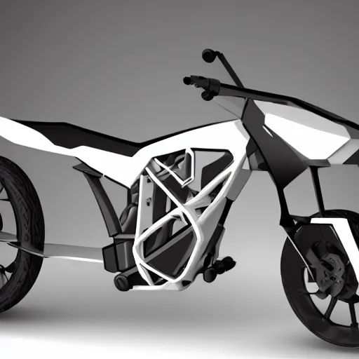 Prompt: futuristic generative design exoskeleton motorbike, dark plastic, reflective, octane render, fusion360