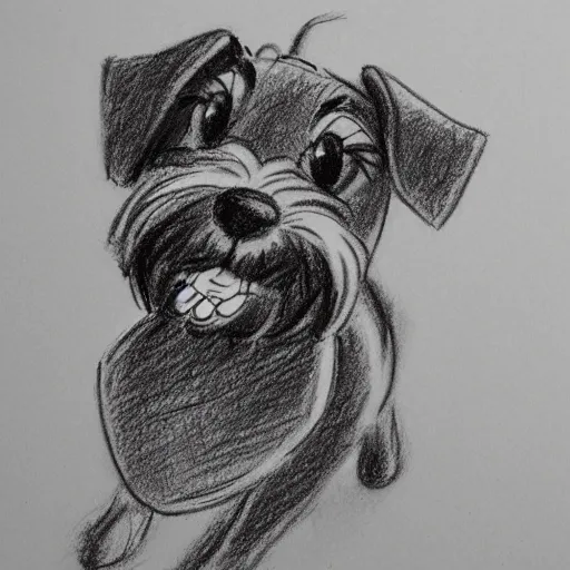 Image similar to milt kahl pencil sketch of happy mini schnauzer