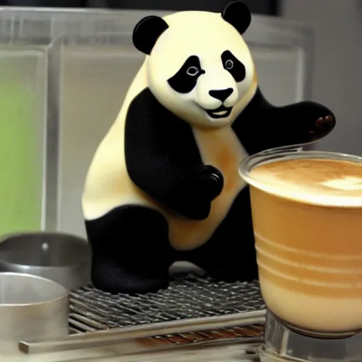 Image similar to a panda is making latte