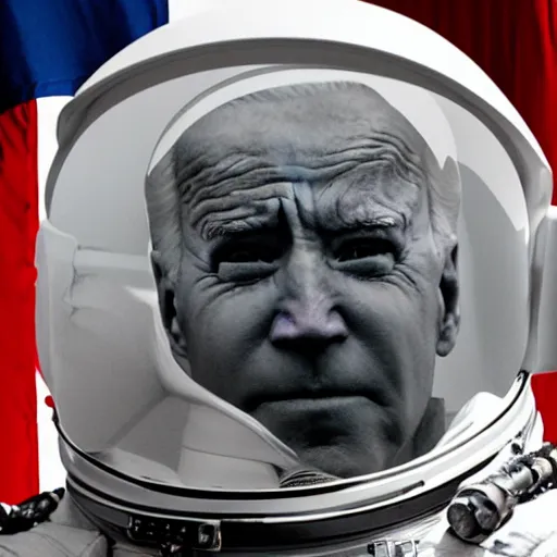 Image similar to A dramatic up close shot of Joe Biden staring into the camera as an astronaut, extremely detailed award winning photo, surreal