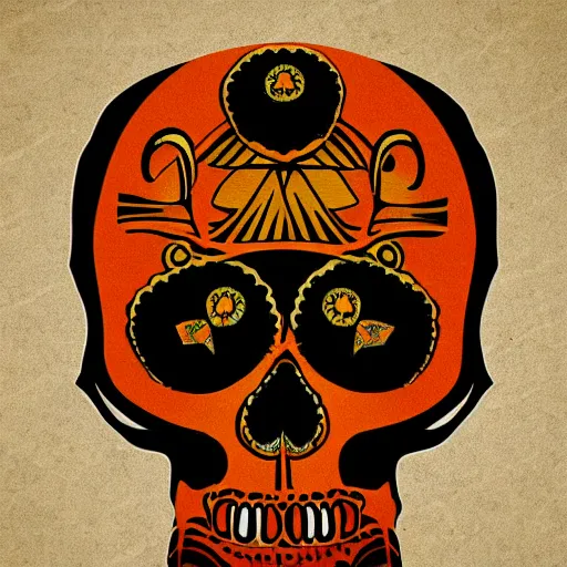 Prompt: skull rendered in mexican art - deco style, clean lines, sharp lines