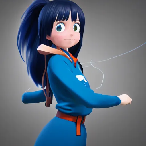 Image similar to a wholesome animation key shot of a girl with long dark blue hair and a raccoon tail, medium shot, studio ghibli, pixar and disney animation, sharp, rendered in unreal engine 5, anime key art by clamp, bloom, dramatic lighting