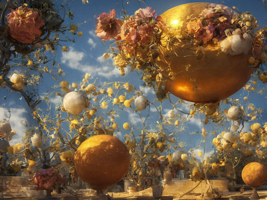 Image similar to 3 d render, sunlight study, the universe is a spheroid region 7 0 5 meters in diameter, art nouveau, by jan davidz de heem and ( ( ( ( ( lisa frank ) ) ) ) ), 8 k, sharp focus, octane render