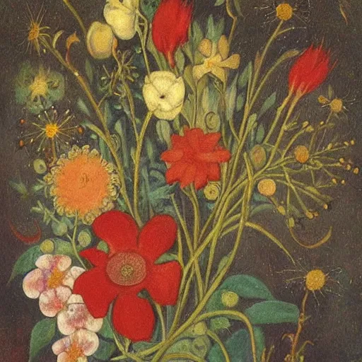 Prompt: A beautiful painting of flowers by Jean Fouquet