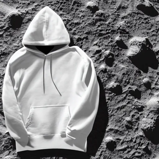 Prompt: a white hoodie on the moon surface