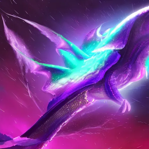 Prompt: a purple star galaxy dragon flying through nebulous space, artstation, digital art, 4k