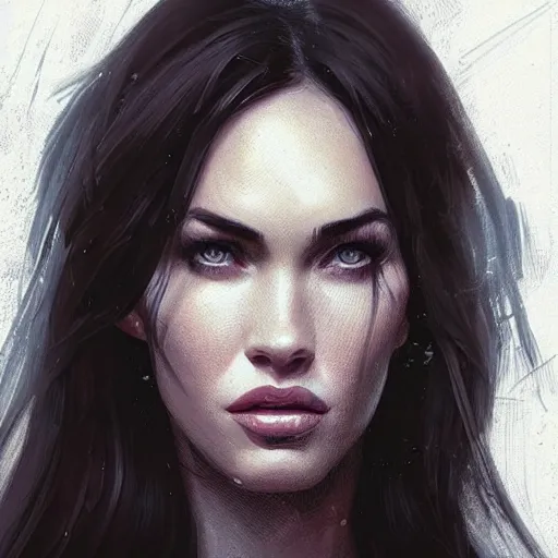 Image similar to “ portrait of megan fox by greg rutkowski, young, attractive, highly detailed portrait, scifi, digital painting, artstation, concept art, smooth, sharp foccus ilustration, artstation hq ”