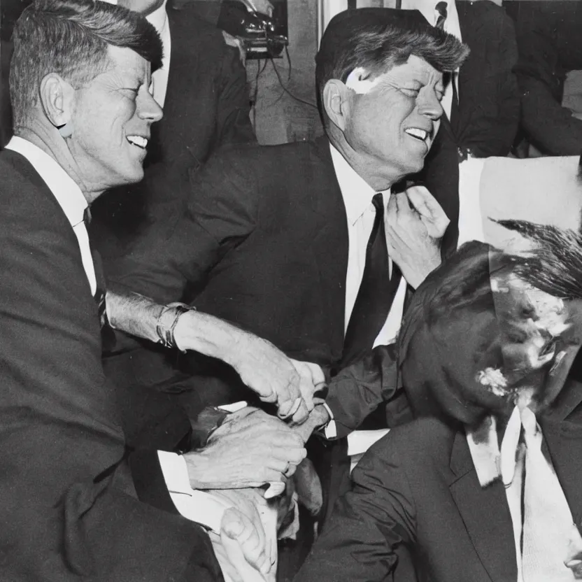 Image similar to vintage photo of president kennedy meeting with a lizard person