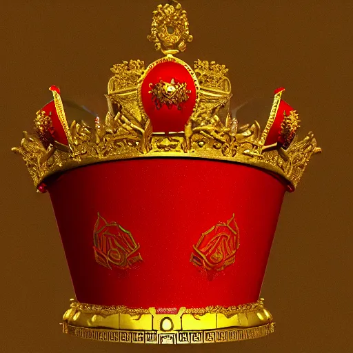 Image similar to a red crown with a gold crown on top of it, a computer rendering by Emperor Huizong of Song, polycount, rococo, sketchfab, rendered in cinema4d, rendered in maya