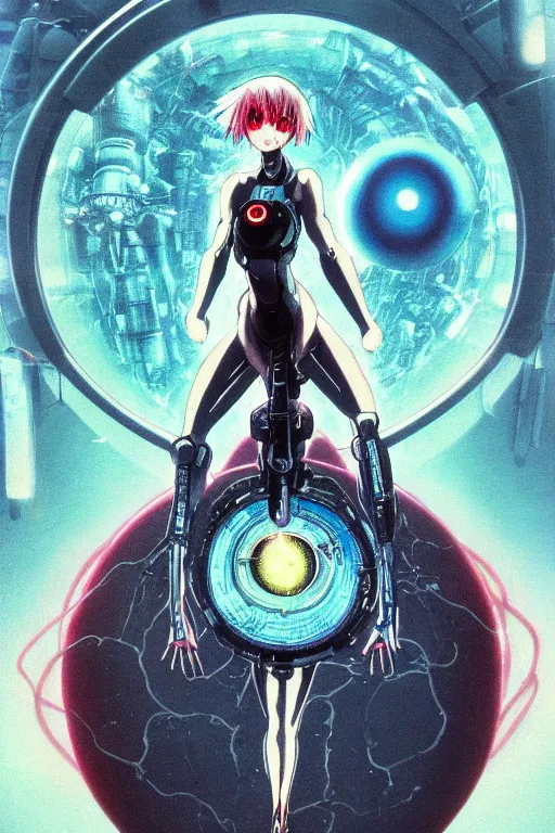 Image similar to Female Anime Character rei ayanami cyborg in the center giygas epcotinside a space station eye of providence Beksinski Finnian vivid HR Giger to eye hellscape mind character Environmental