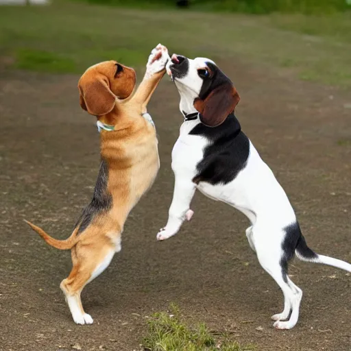 Image similar to beagle dog's fist fighting each other