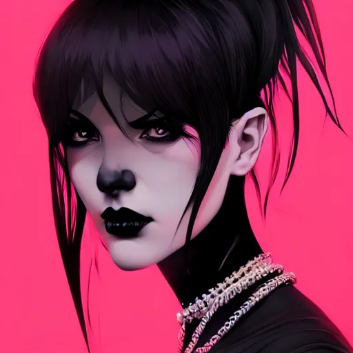 Image similar to a portrait of a beautiful goth punkrocker, art by ilya kuvshinov and wlop and artgerm and josan gonzalez, digital art, highly detailed, intricate, sharp focus, trending on artstation hq, deviantart, pinterest, unreal engine 5, 4 k uhd image