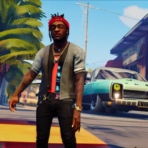 Image similar to lil uzi vert in grand theft auto 5, ultra screenshot