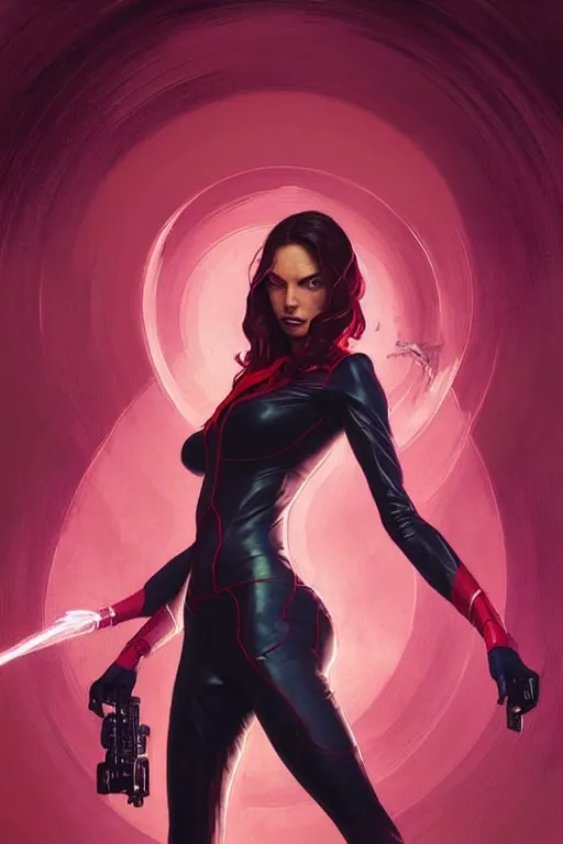 Image similar to gta scarlet witch as aeon flux profile picture by greg rutkowski, dynamic pose, intricate, futuristic, fantasy, elegant, by stanley artgerm lau, greg rutkowski, thomas kindkade, alphonse mucha, loish, norman rockwell, fantasy lut, asymmetric, long hair, retro computer graphics, video game, fluid lines,