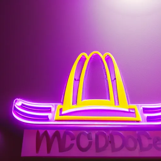 Image similar to closeup portrait of an ethereal mcdonalds made of purple light, divine, cyberspace, mysterious, dark high-contrast concept art