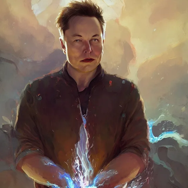 Image similar to Elon Musk as a waterbender, portrait, elegant, intricate, digital painting, artstation, concept art, smooth, sharp focus, illustration, art by konstantin korovin and Daniel F. Gerhartz and john howe