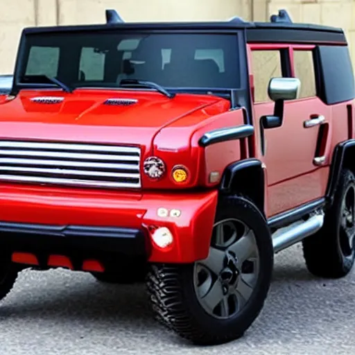 Prompt: a hummer mixed with a mini cooper