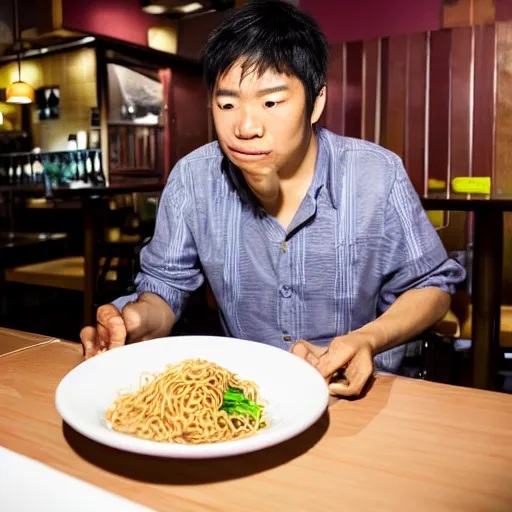 Image similar to A guy eating yakisoba in a restaurant, photo taken by Walter Firmo, award winning photo