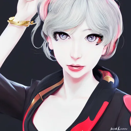 Image similar to Ann Takamaki from Persona 5, elegant, 2d, ultra highly detailed, digital painting, smooth, sharp focus, artstation, portrait art by Ilya Kuvshinov