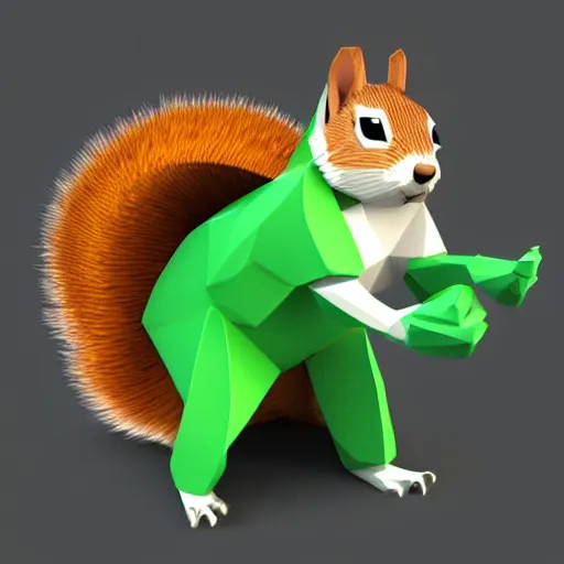 Prompt: 3D model lowpoly of a squirrel, green background