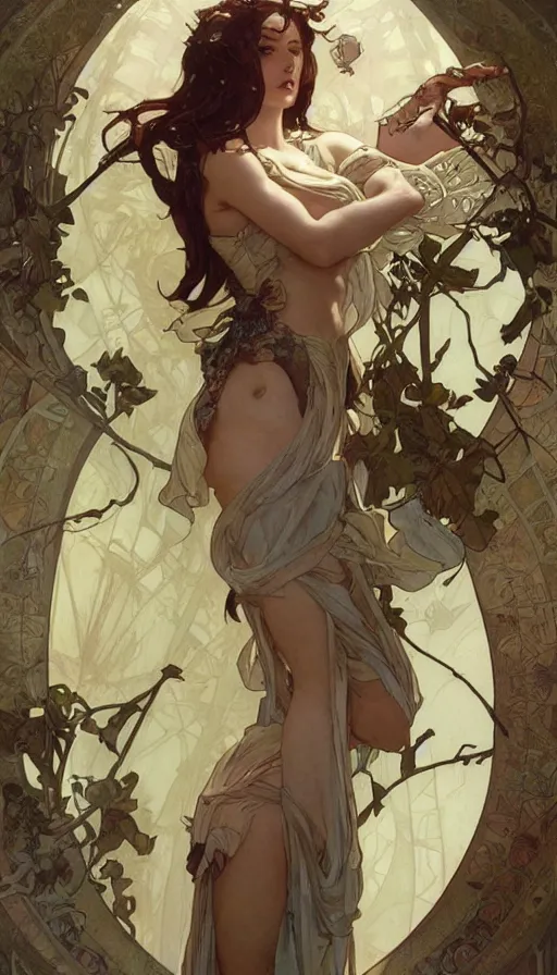 Image similar to seraphine in a cute pinup pose by artgerm, greg rutkowski and alphonse mucha, concept art, matte, intricate, full body, epic composition