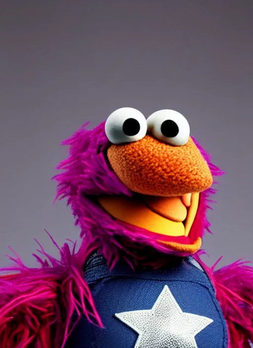 Prompt: studio portrait still of muppet!!!!! captain america in avengers infinity war!!!!!! as a muppet muppet as a muppet, 8 k, studio lighting, key light,