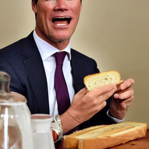 Image similar to mark rutte eating a cheese sandwich