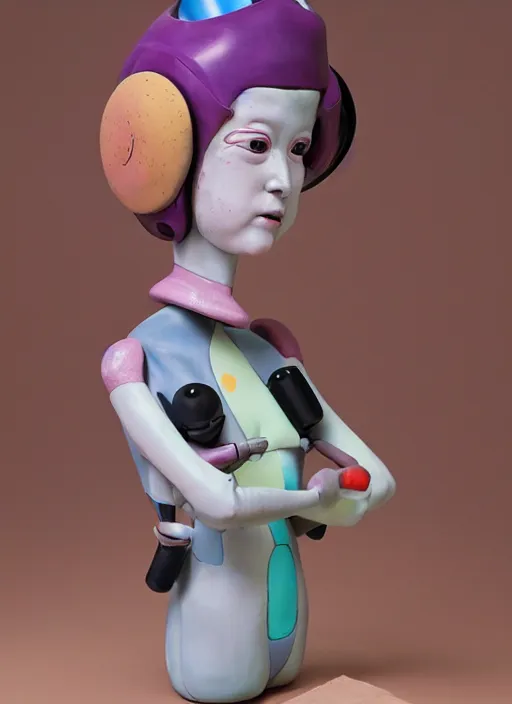 Image similar to studio photograph of a contemporary ceramic sculpture of a quirky female android by hikari shimoda and jack gaughan