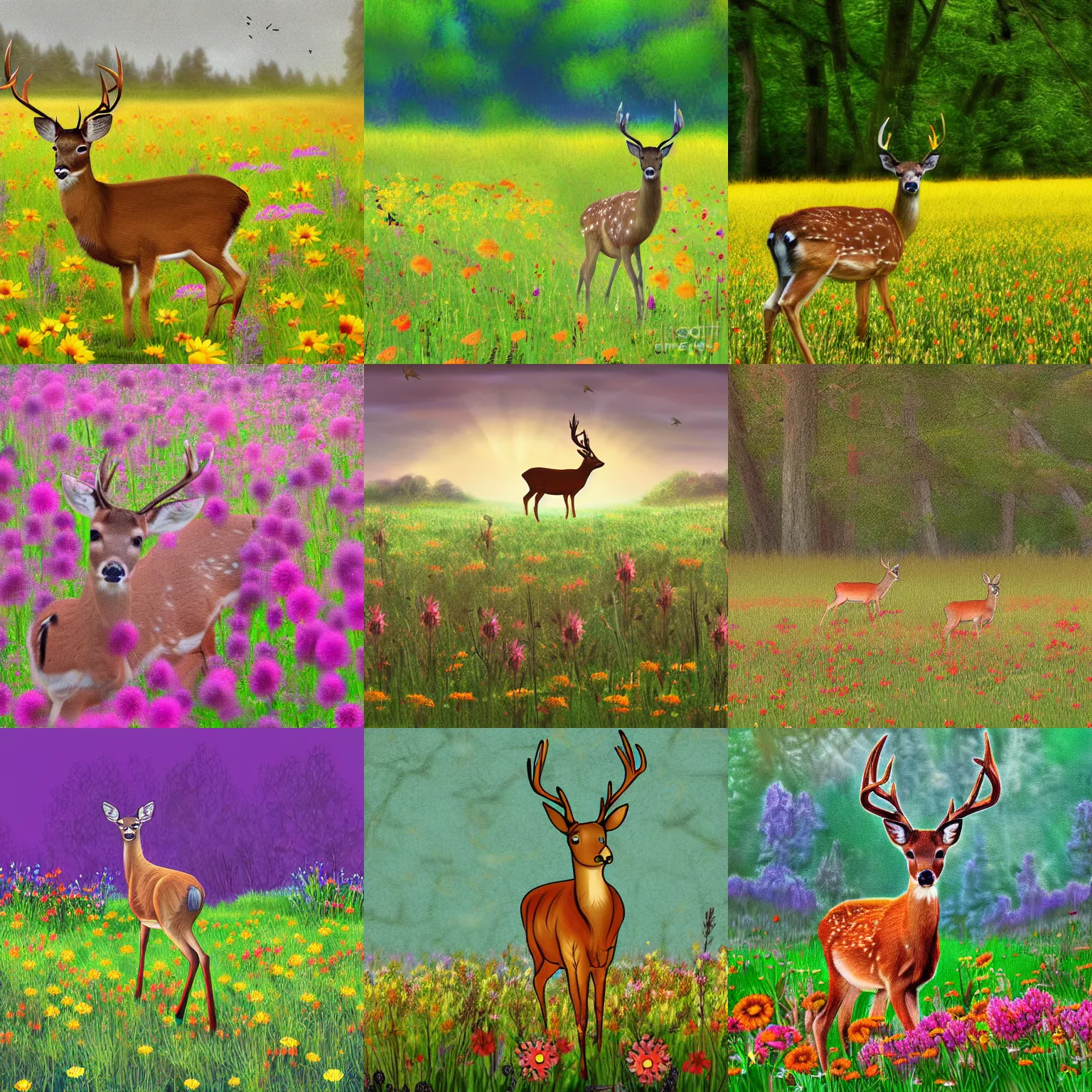 Prompt: deer in a flower meadow, digital art