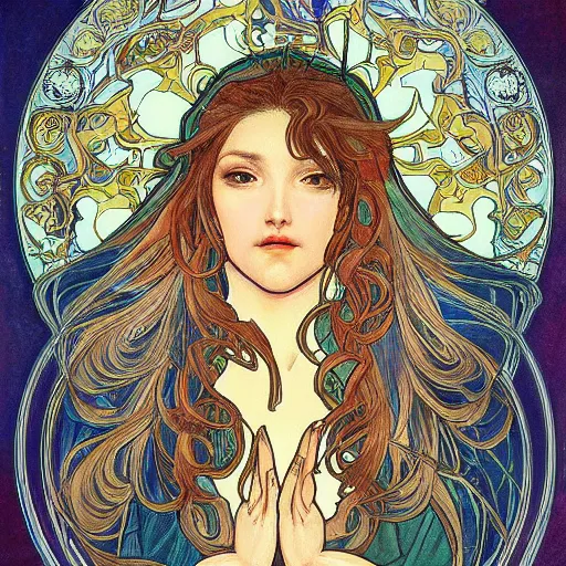 Prompt: a painting in the style of ayami kojima and in the style of alphonse mucha.