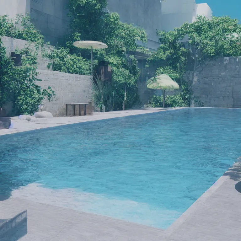 Image similar to liminal spaces swimming pool, pastel colors, blender cycles, octane render, unreal engine, 8 k ultra hd, photorealistic