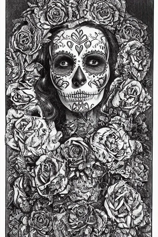 Image similar to Illustration of a sugar skull day of the dead girl, art by william holman hunt