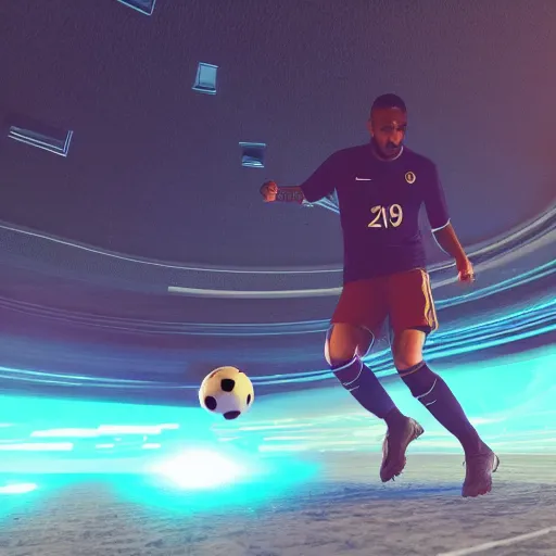 Image similar to Drake playing soccer on a spaceship. Hyper detailed, 8k, photography, realistic, octane render, unreal engine, ray traced