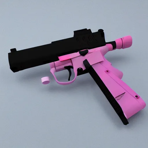 Image similar to pink coloured, majors thermodynamic pistol from ghost in the shell, cute, weapon, gun, 3 d filament print, octane render, high definition