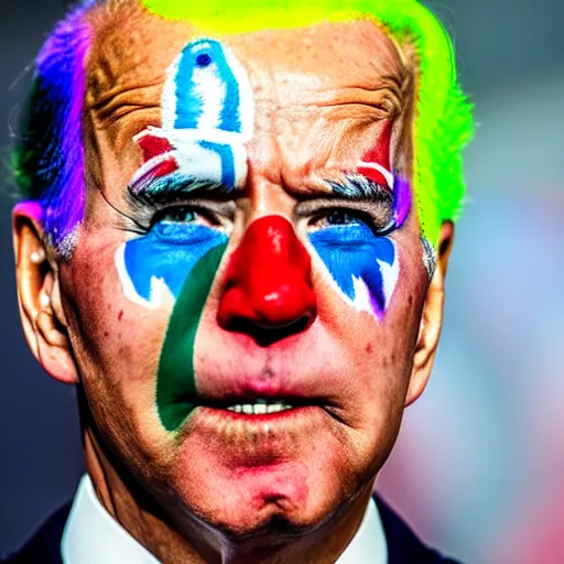 Image similar to Joe Biden with colorful clown makeup all over his face