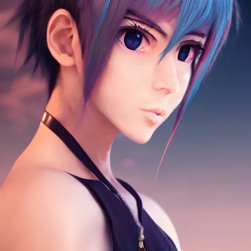 Prompt: genderless anime character render as a very beautiful 3d anime, short braided hair, hazel eyes, full round face, short smile, cinematic lightning, medium shot, mid-shot, highly detailed, trending on Artstation, Unreal Engine 4k, cinematic wallpaper