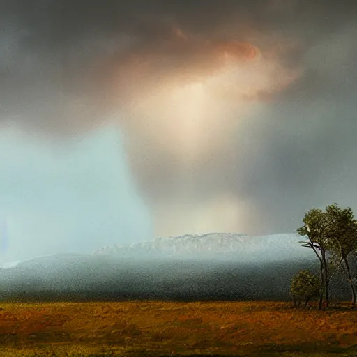 Image similar to a tornado in the distant landscape, hdr, artstation, shuttershock, 4 dimensions